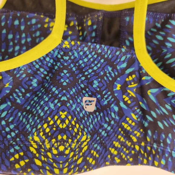 Fabletics Anyi Sports Bra size large, blue, neon yellow/green - Picture 3 of 5